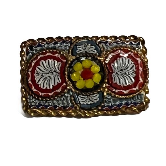 VTG Micro Mosaic Pin Brooch Back Italian Rectangle Multi Colored Floral Pin - Picture 1 of 4